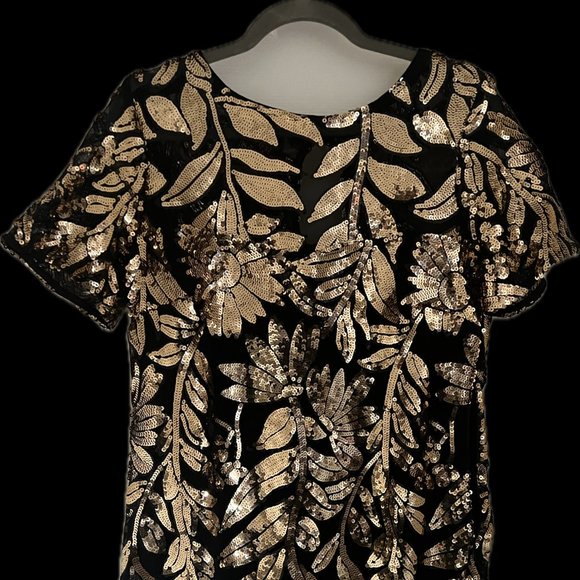 Maeve Short-Sleeve Sheer Embellished Mini Dress - Picture 1 of 3